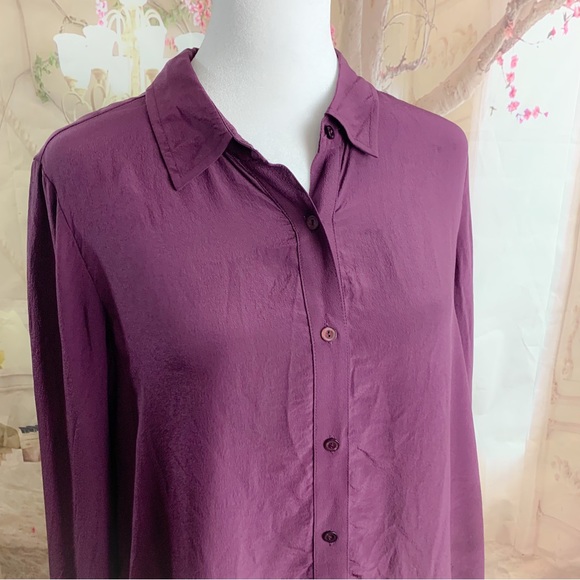 NEW Eileen Fisher Purple Silk Button Down - Picture 4 of 13